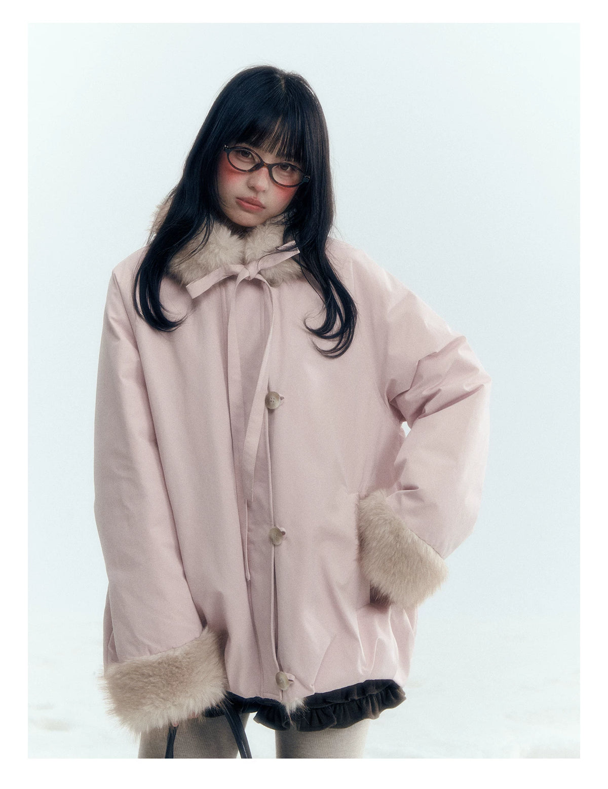 Horridale - Blue Bud-Shaped Faux Fur Collar Parka Down Jacket