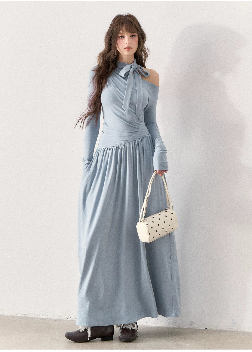[TMMG] “Fluid Poetry” — Ruched Off-Shoulder Maxi Dress