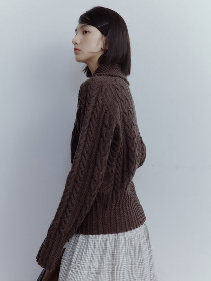 FUSSED Hazelnut Brown Vintage Cable Knit Wool Pullover Sweater FOF-25SS164b