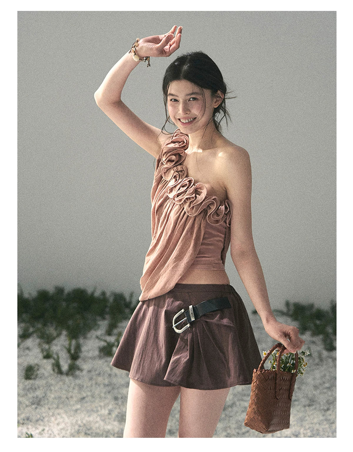 “Where Spring Petals Fall” Dusty Rose Ruffle Off-Shoulder Top