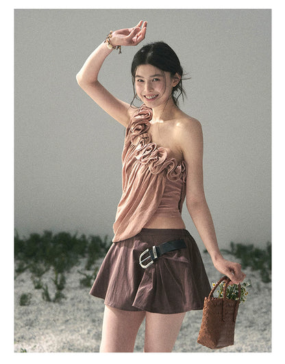 “Where Spring Petals Fall” Dusty Rose Ruffle Off-Shoulder Top