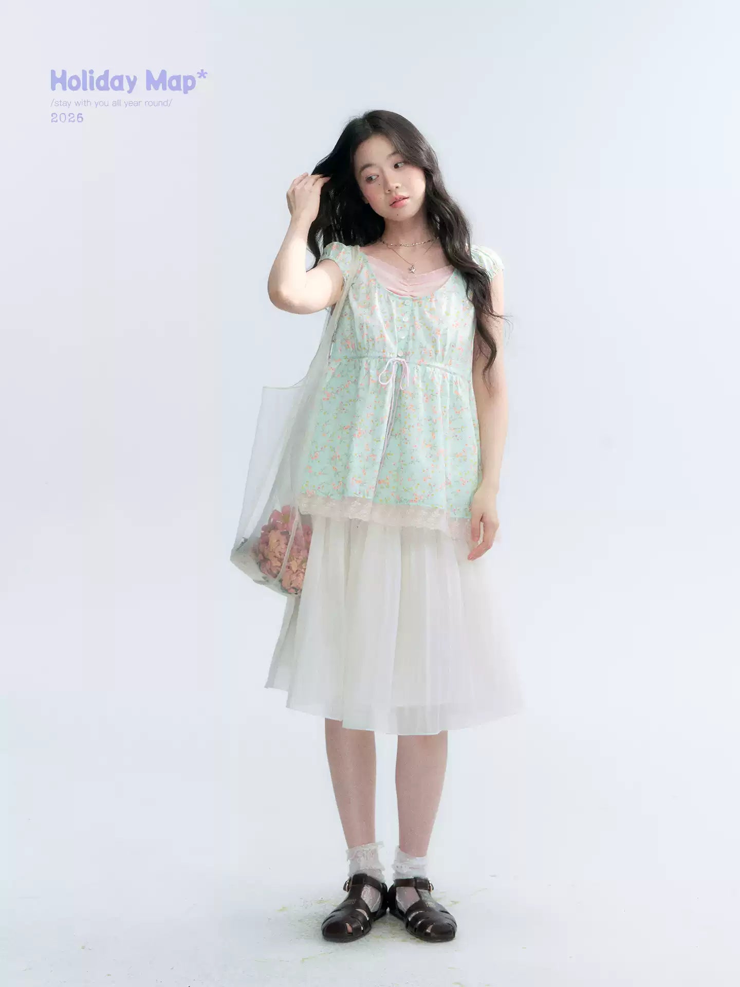 "Mint Blossom" Mint Green Floral Layered Floral Babydoll Top