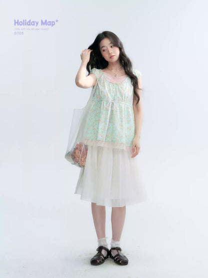 "Mint Blossom" Mint Green Floral Layered Floral Babydoll Top