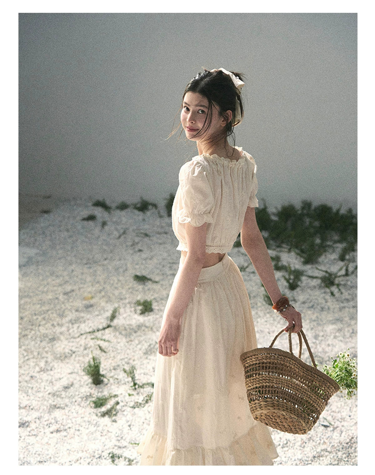 “Fallen Into the Garden” Dutch Cream Two-Piece Skirt Set 5635432