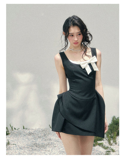 “Falling Sweetness” Midnight Black Bow Mini Dress