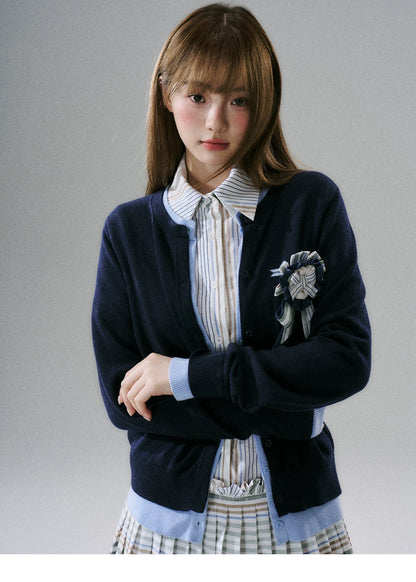 LOST FOREST - Blue Bow Layered Cardigan