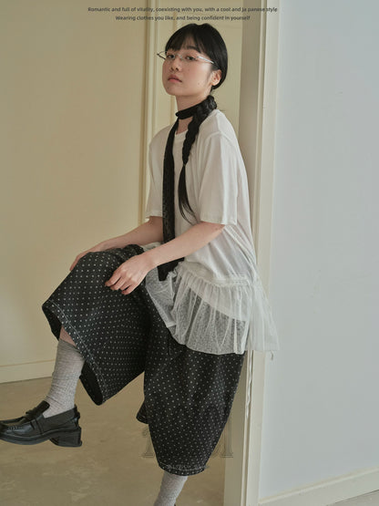 "Midnight Dots" Charcoal Black Polka Dot Cropped Wide Leg Jeans
