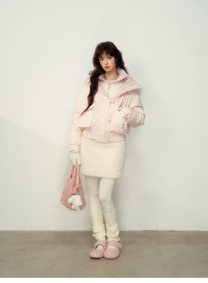 SunsetPark - Blush Pink & Plaid 90% White Duck Down Puffer Jacket (Short / Long / Navy / Glacier Blue)