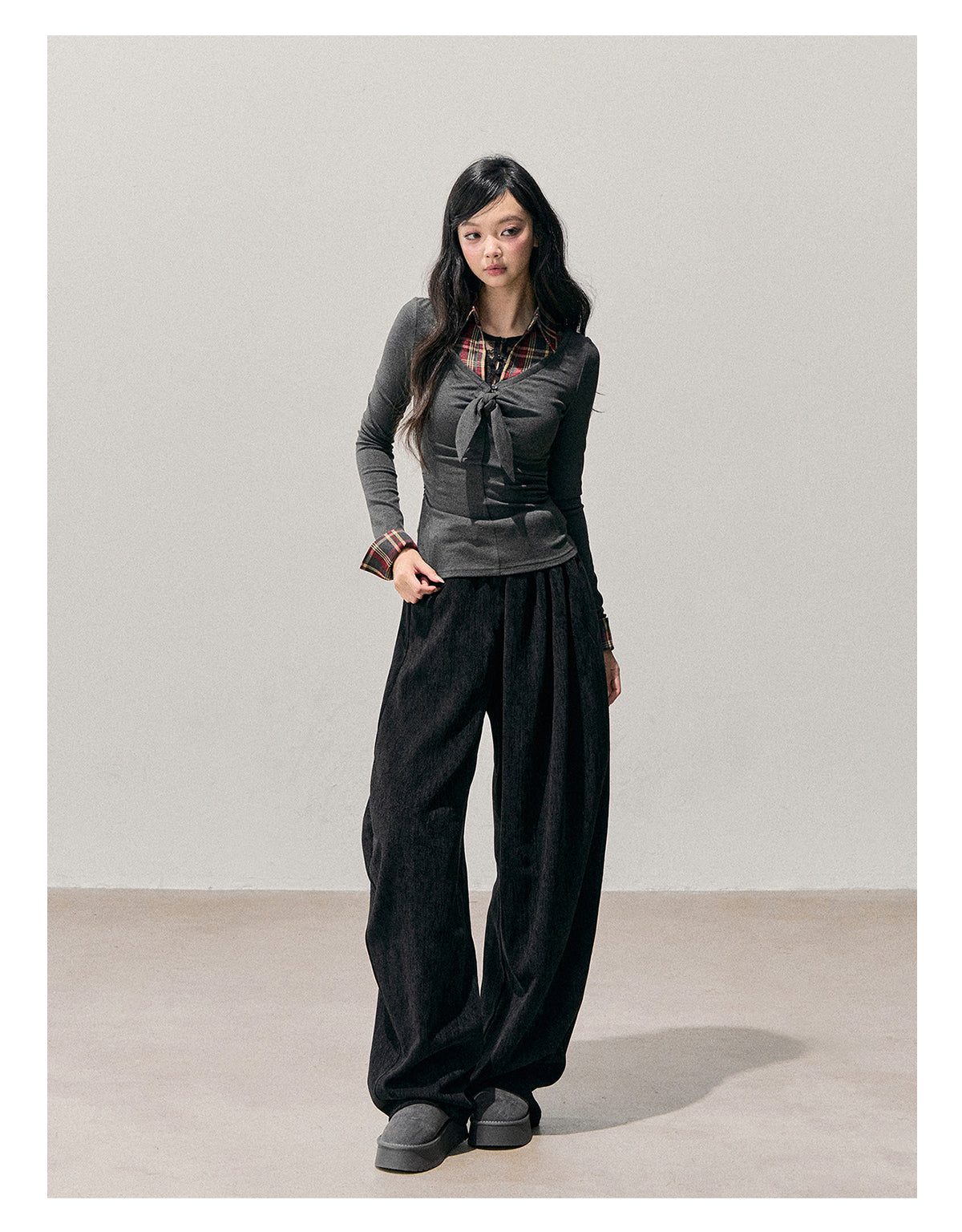 少也眼 “Her Ashen Sparks” Faux Triple-Layer Knit T-Shirt 254368463