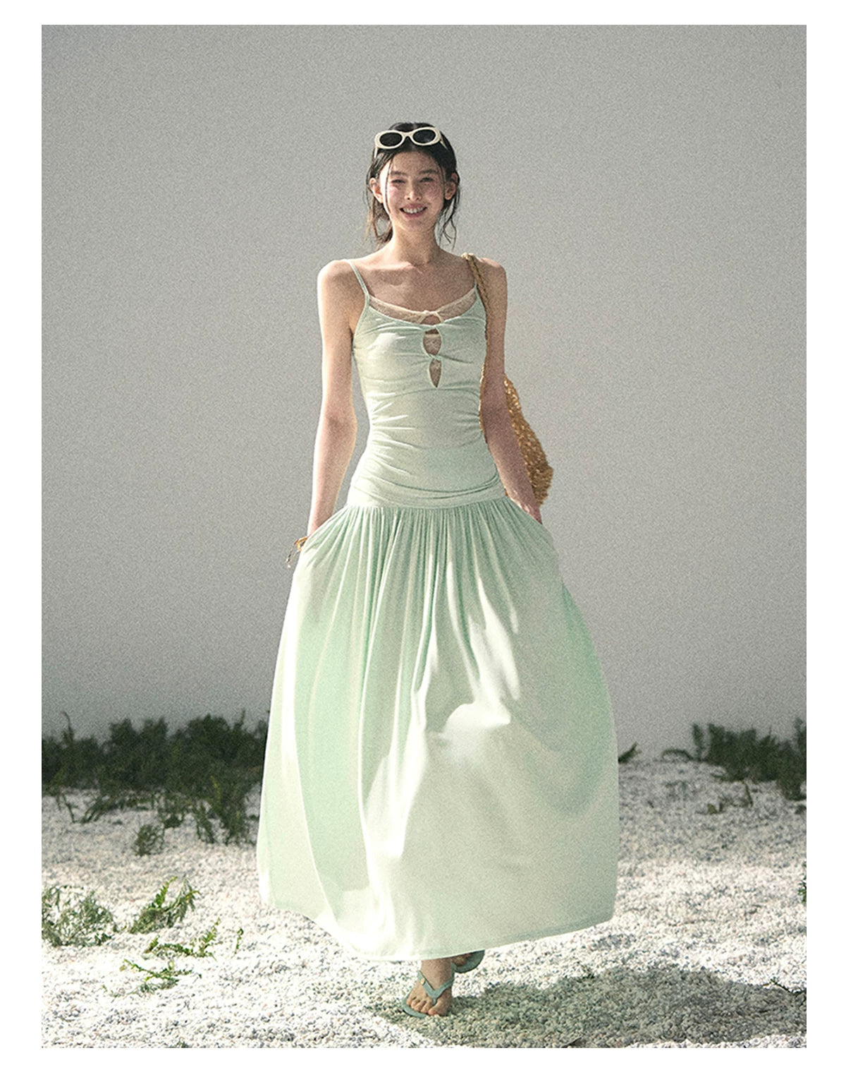 “Mint Afterglow” Jade Green Twist Cutout Top & Maxi Skirt