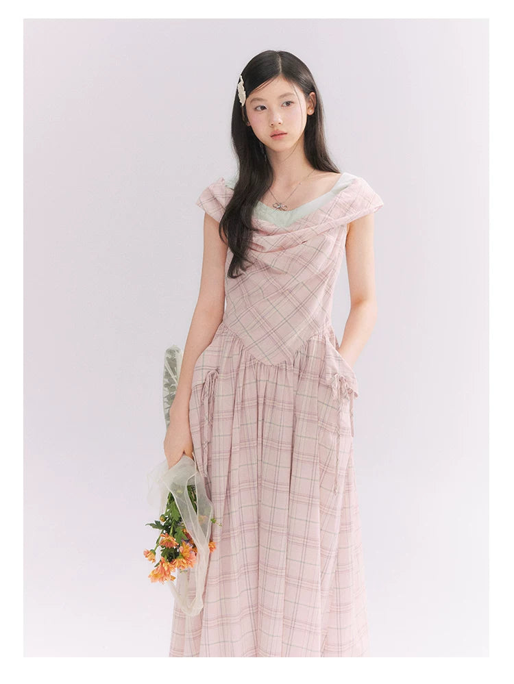 “Heartfelt Rendezvous” Pink Plaid Maxi Dress