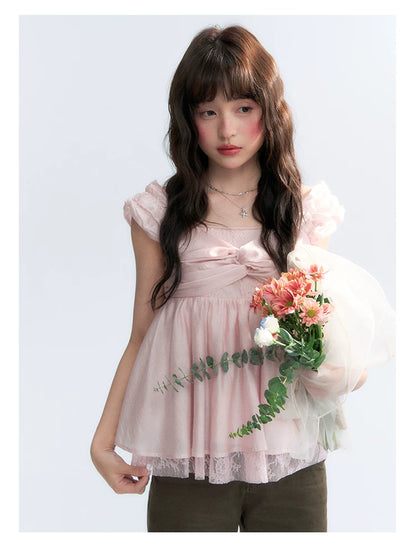 "Summer Sweetheart" Cherry Blossom Pink Bow Cami Top