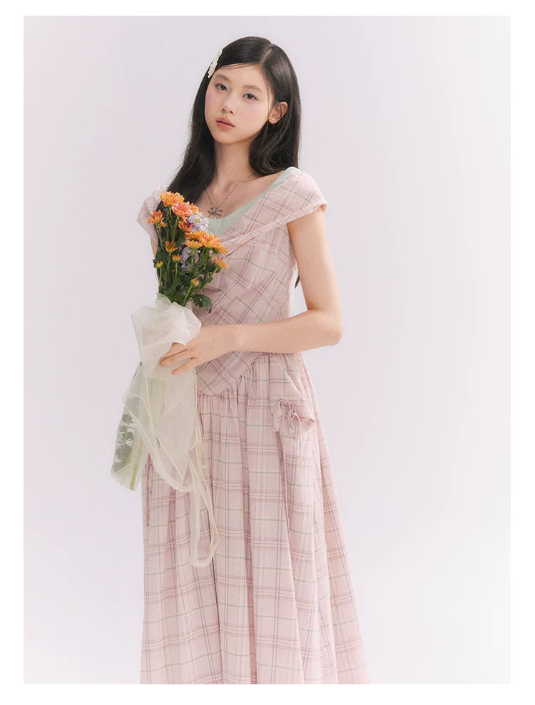 “Heartfelt Rendezvous” Pink Plaid Maxi Dress