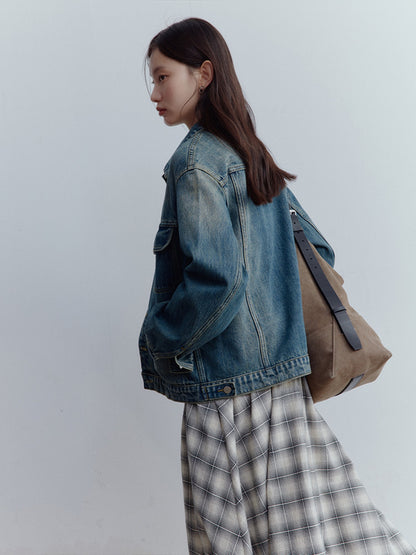 FUSSED Vintage Blue Oversized Washed Denim Jacket FOF-25SS165
