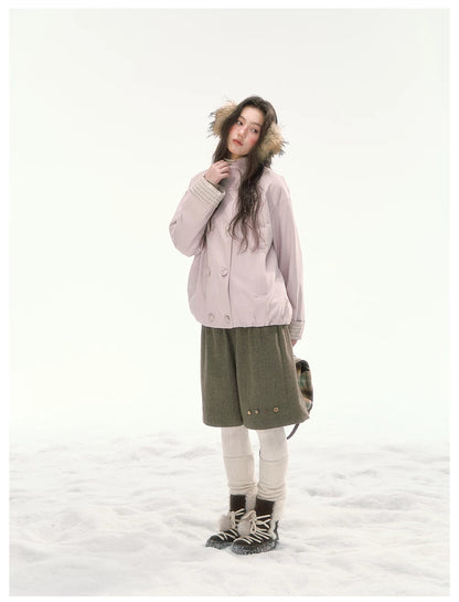 CANSTORE - "Peach Cloud" Pink Quilted Double-Breasted Jacket