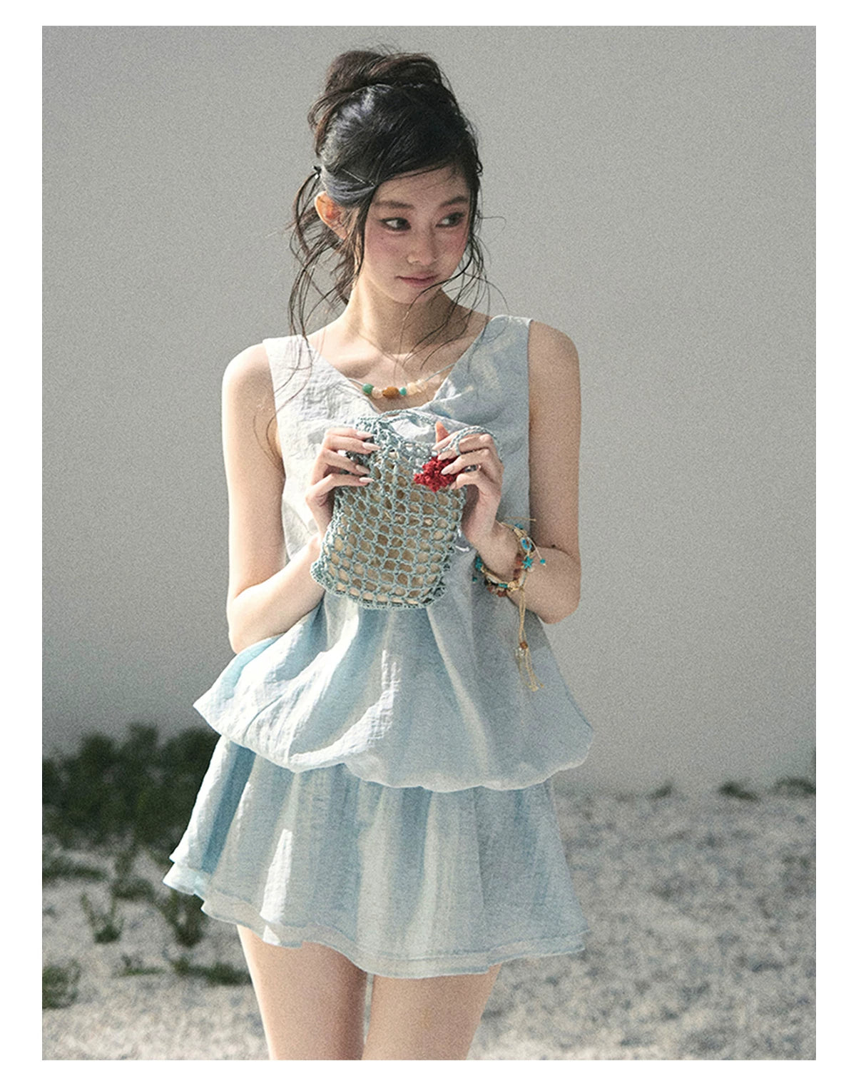 “Whispering Grass” Moonlight Blue Twist Mini Dress