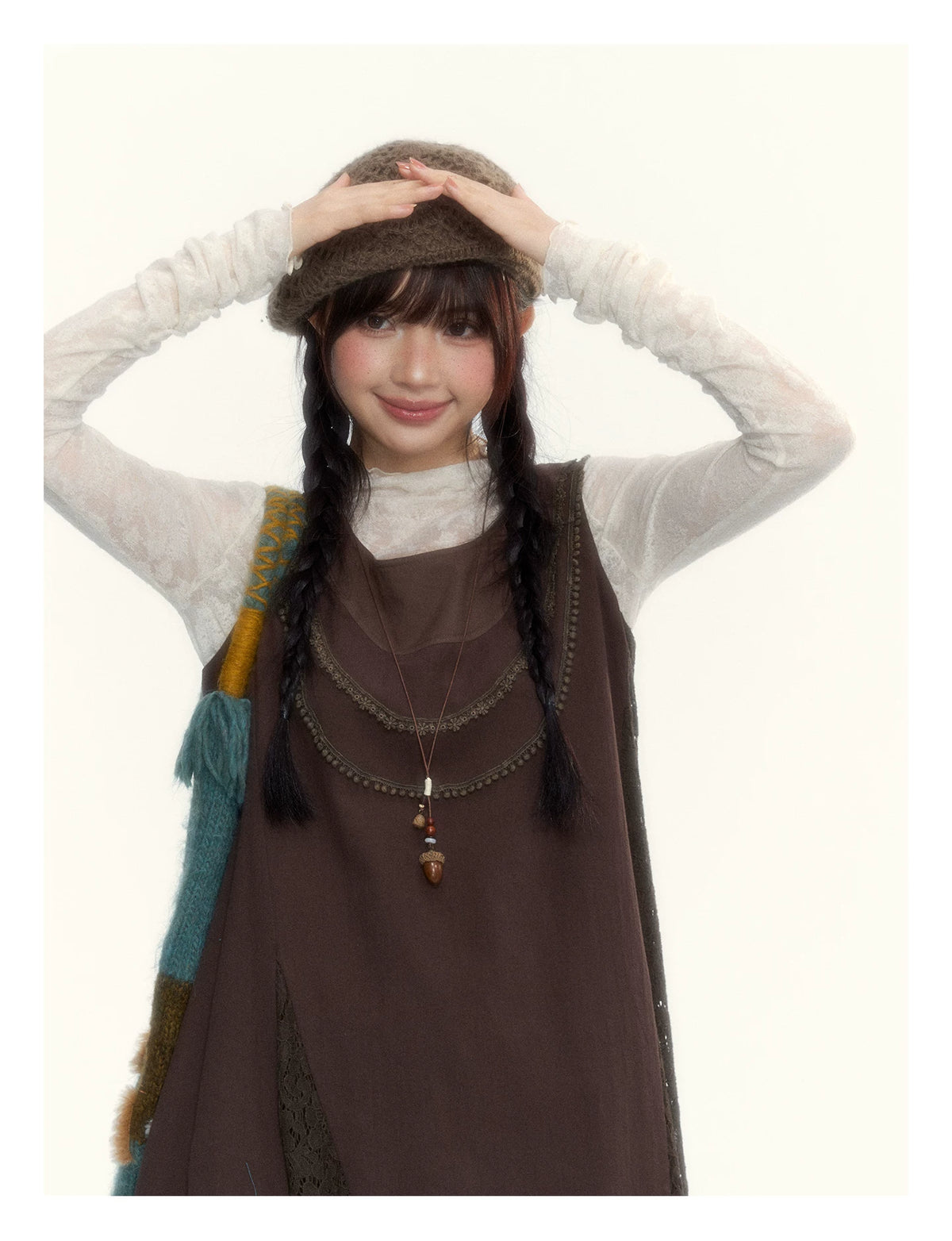“Everyday Mist” Jacquard Lace Layering Top ( Ivory / Fog Gray )