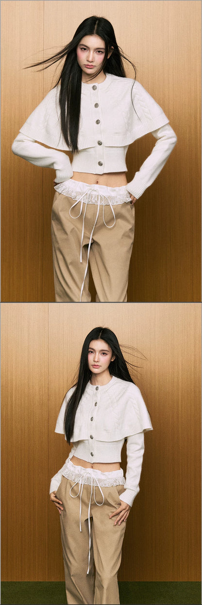 "First Bloom" Cable Knit Cape Cardigan (Ivory/ Navy)
