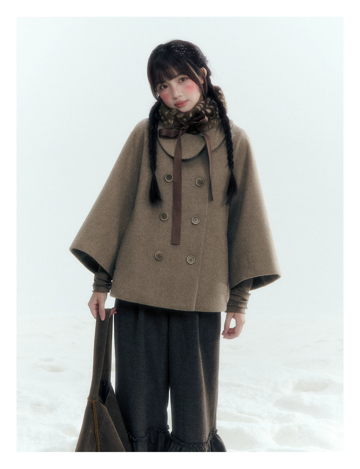 Horridale - Asymmetric Peter Pan Collar Wool-Blend Cape Coat – Oatmeal Beige
