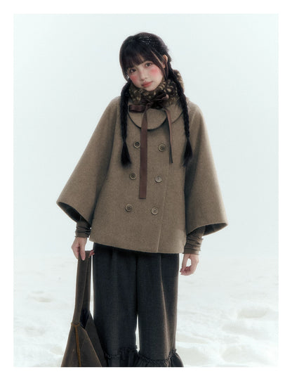 Horridale - Asymmetric Peter Pan Collar Wool-Blend Cape Coat – Oatmeal Beige