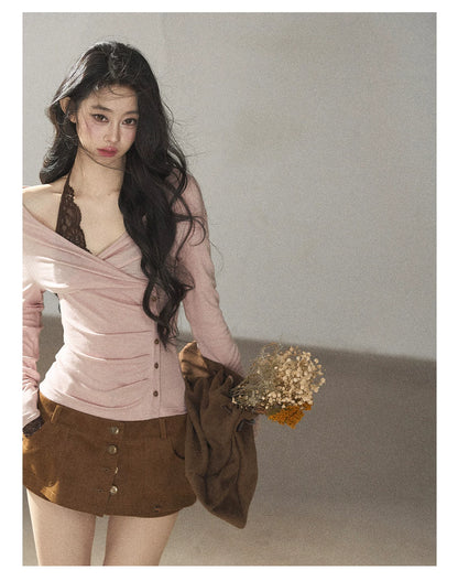 AOMALM - "Among the Oak Trees" Toasted Pecan Faux Suede Skort