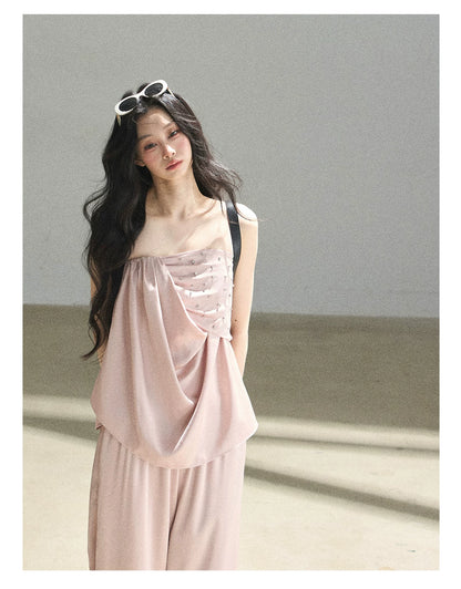 "Summer Rain at Dusk" Dusty Rose Satin Two-Piece Set