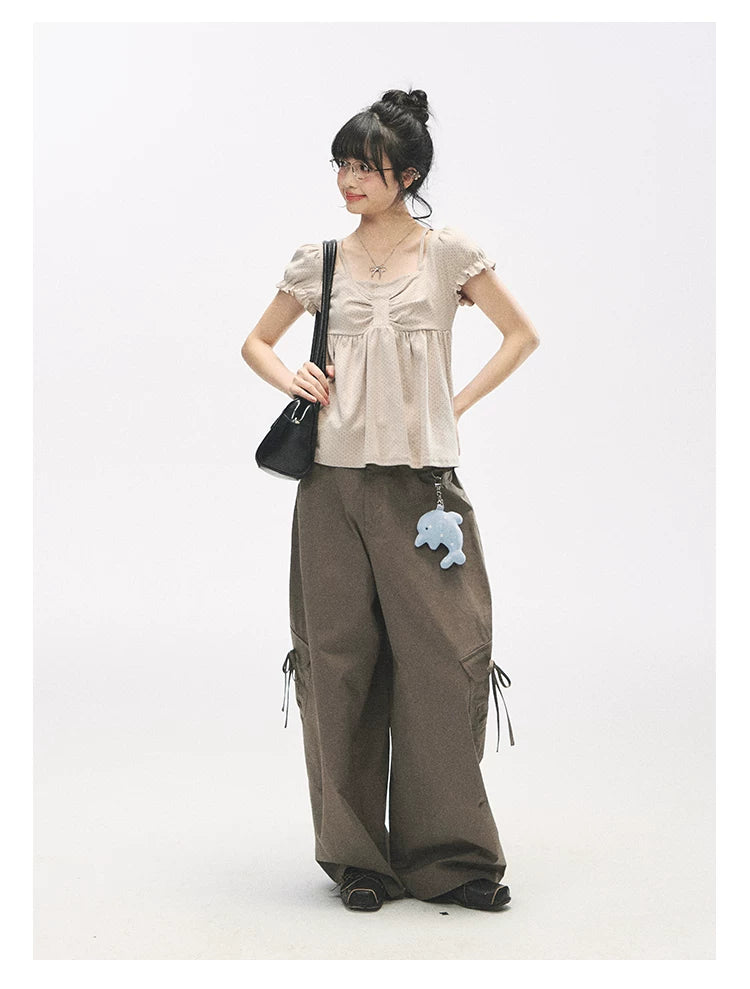 "Street Stroll Girl" Sage Gray Cotton Wide-Leg Cargo Pants