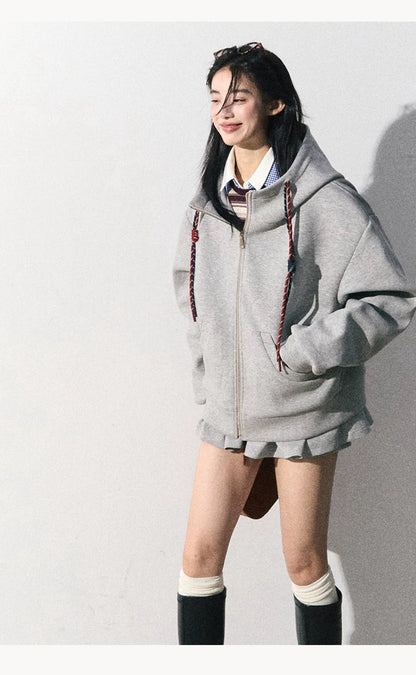 OAKMOO/ "A Trace of Self" Light Heather Gray Miu-Inspired Sporty Hoodie & Skirt Set