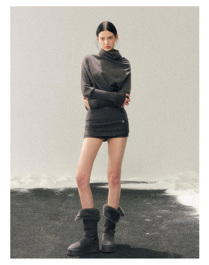 少也眼 "Ember at Dusk" High-Neck Cozy Knit Top – Smart Gray