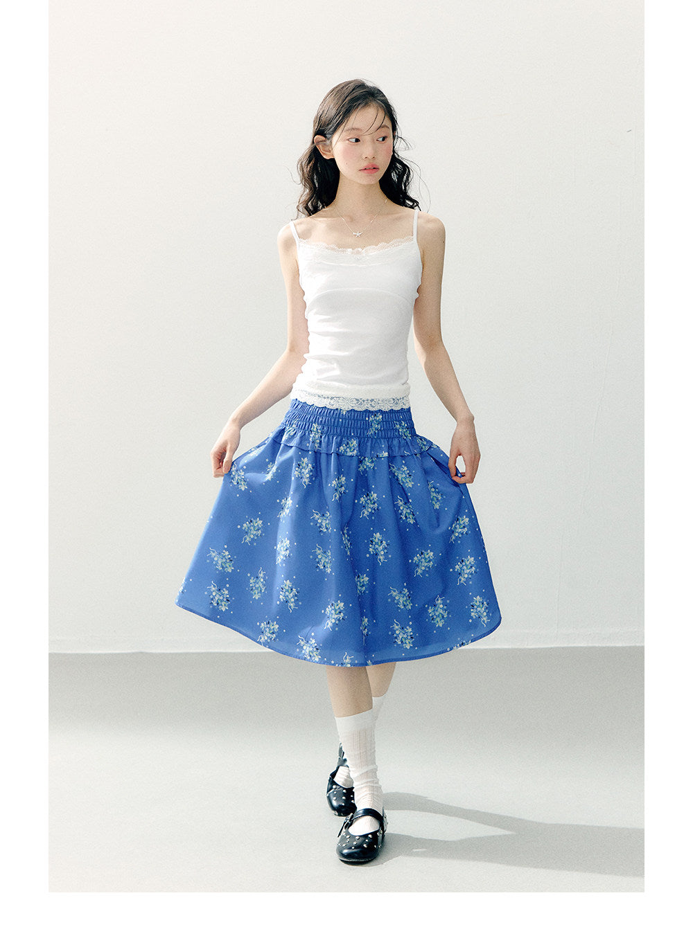 ANNATTO - Azure Bloom Blue Cardigan & Floral Midi Skirt Set