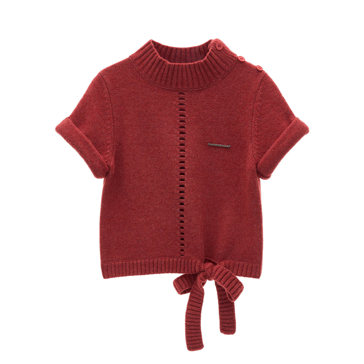 MAMC - Soft Wool-Blend Tie-Waist Cutout Knit Sweater (Red / Black)