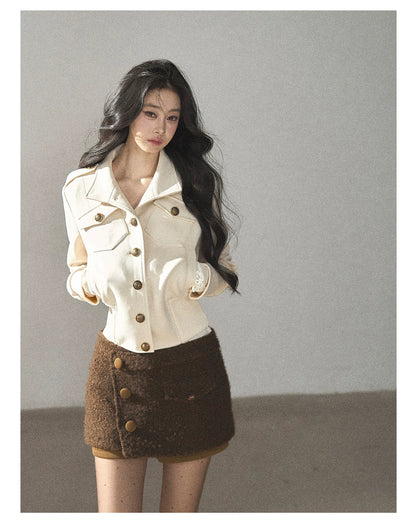 AOMALM - Roasted Pecan Low-Rise Wool-Look Skort