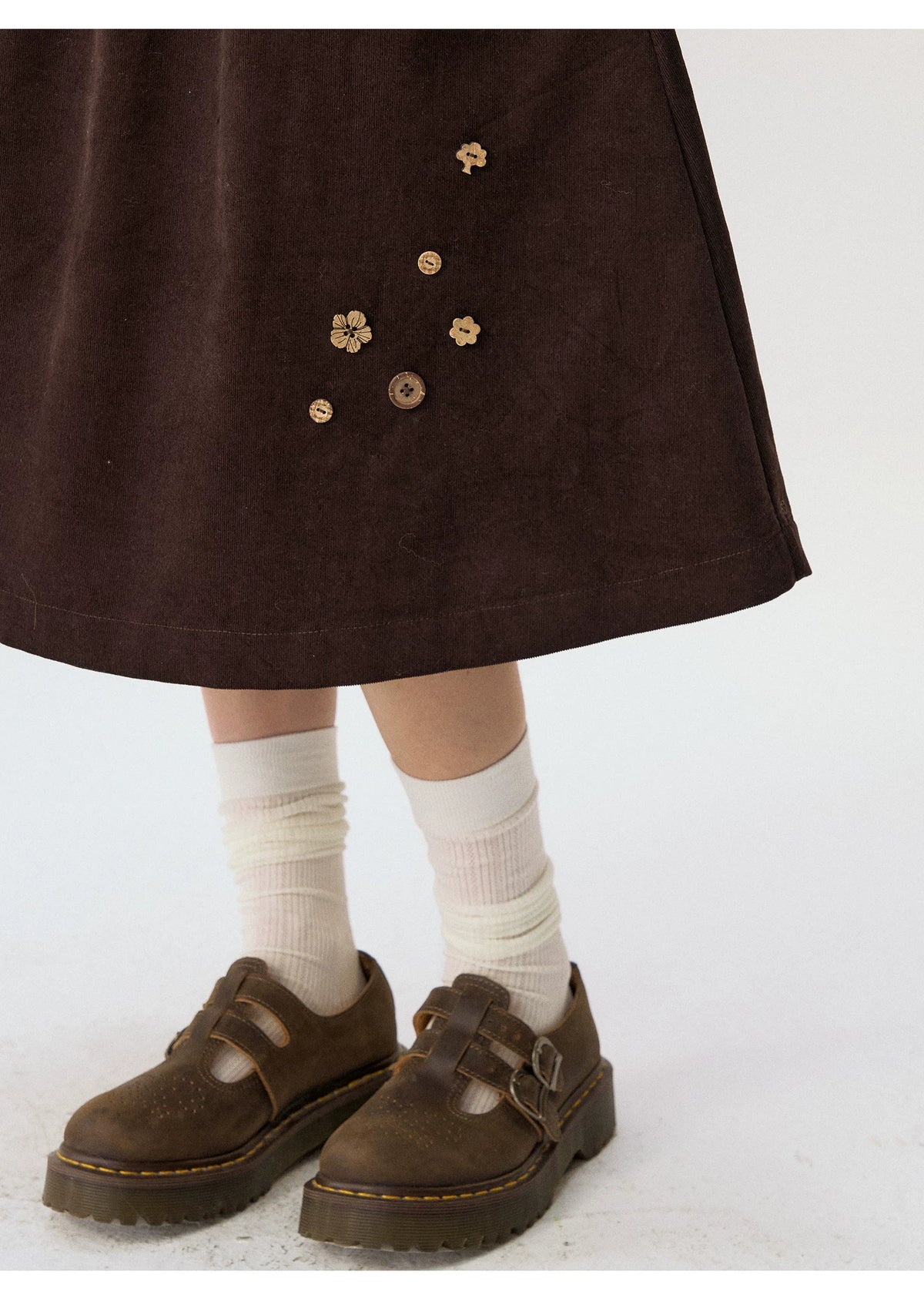 [CAN] “Caramel Glow” Brown Corduroy High-Waist A-Line Skirt
