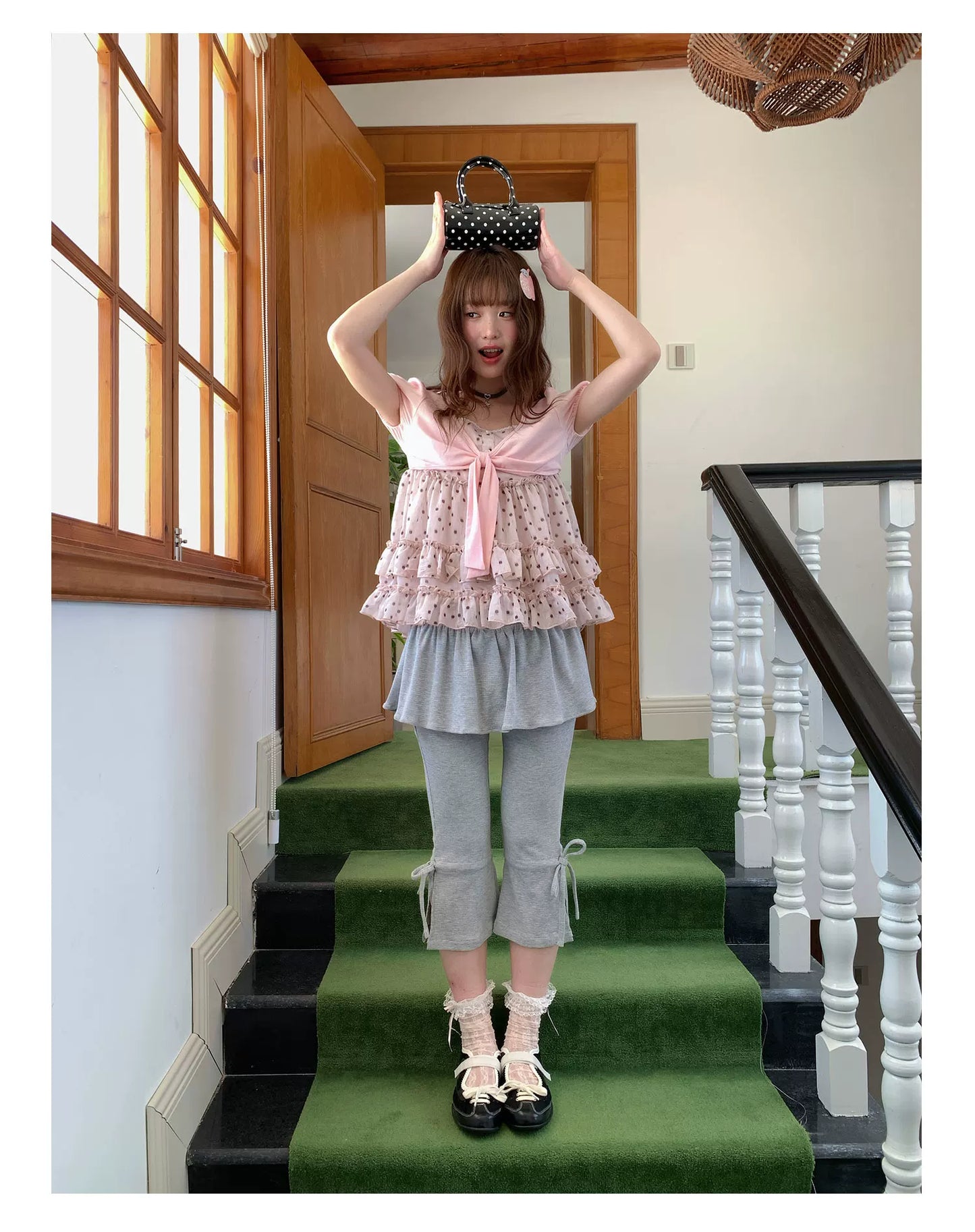 [RF] “Peach Mocha Layers” Misty Pink Polka Dot Layered Top