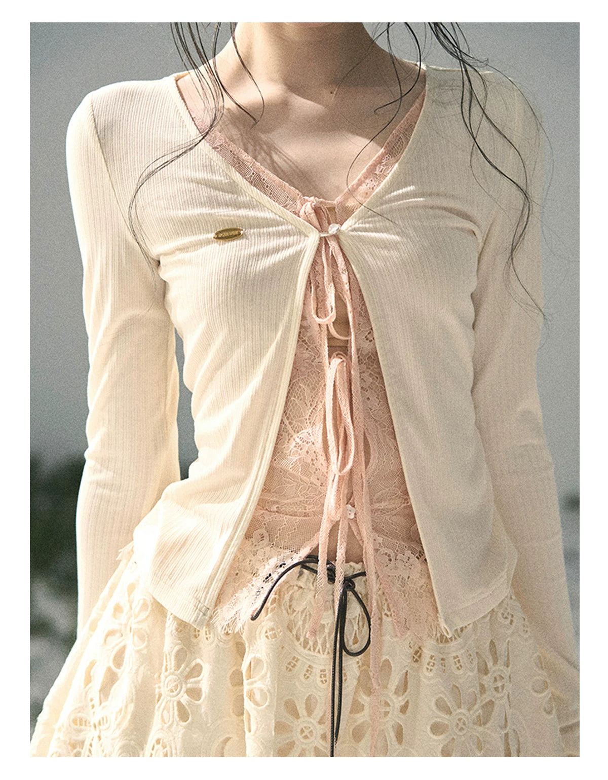 “Dreams Between Seams” Cream Ivory Layered Lace Top