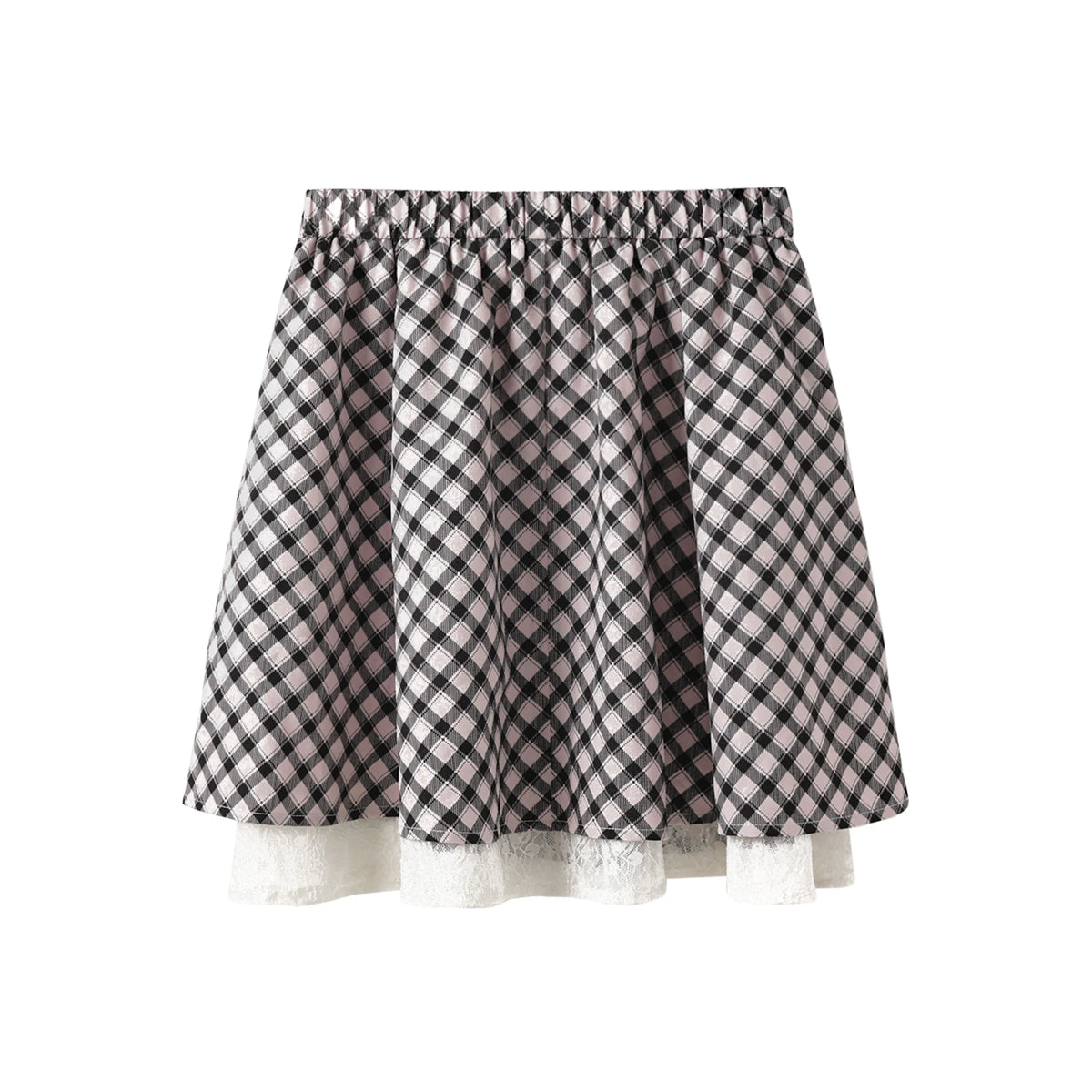 “Melody Academia” Pink Blazer + Blush Pink Shirt + Black & White Plaid Skirt Set