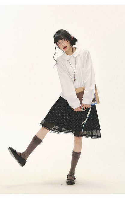 "Polka Reverie" Black Polka Dot Bow Pleated Mini Skirt