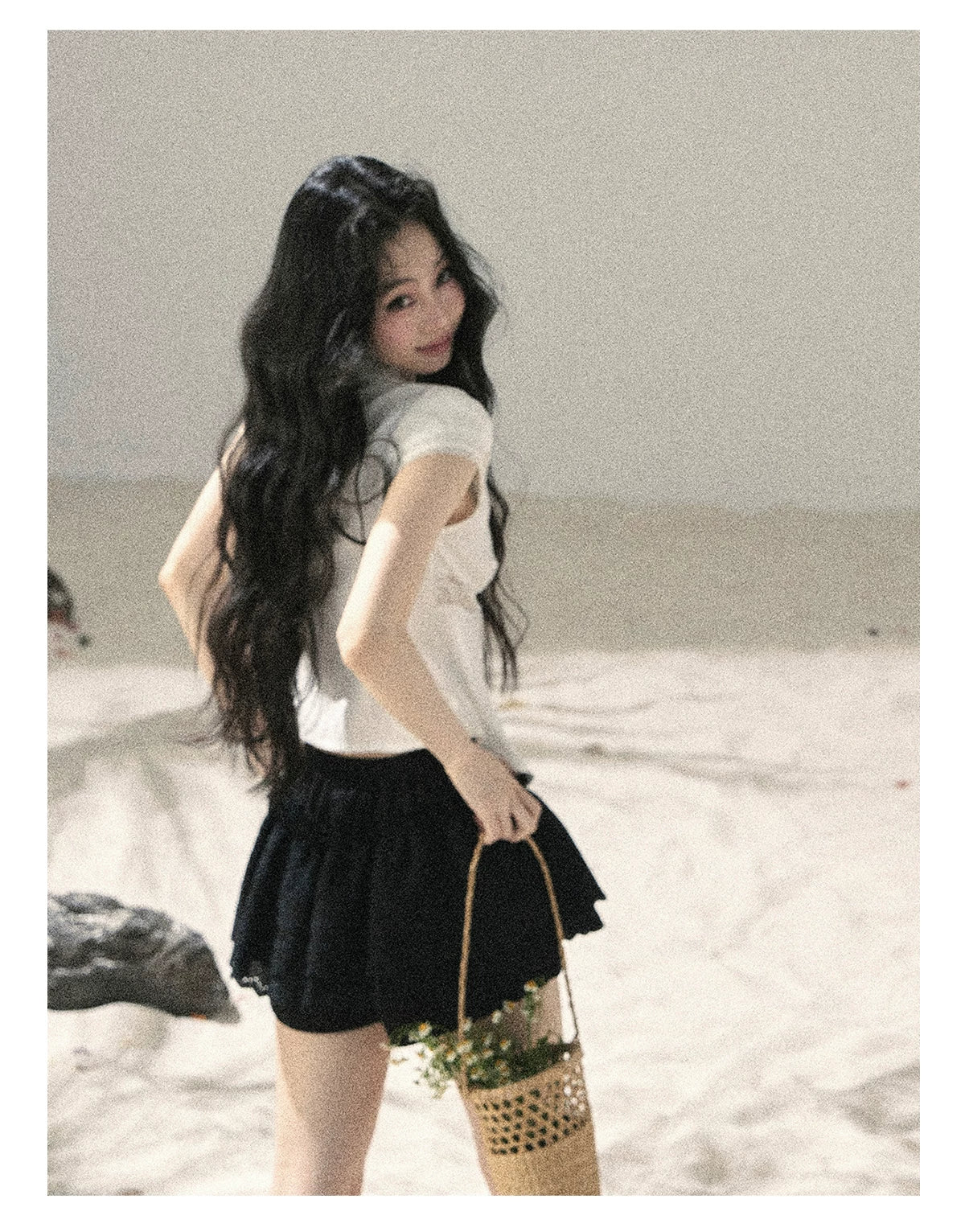 "Lace Between the Lines" Frost White Faux-Layer Cropped Shirt