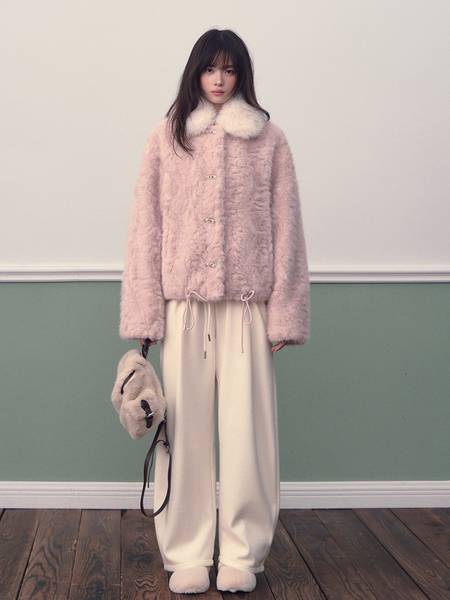 Soote Season - Cloud Pink Faux Fur Contrast Collar Cropped Jacket