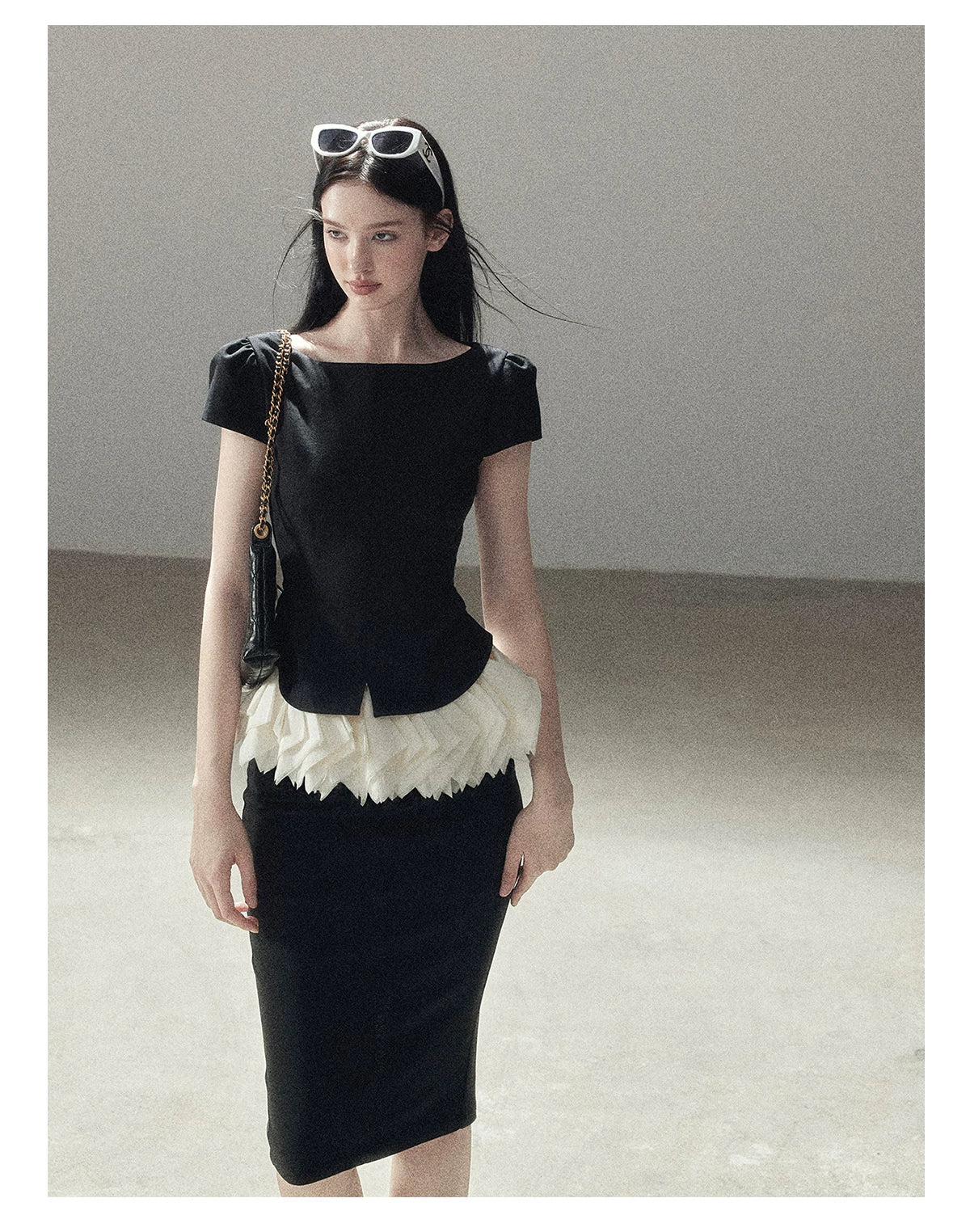 "Her Black & White Poem" Elegant Contrast Two-Piece Set