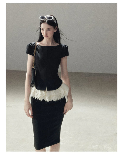 "Her Black & White Poem" Elegant Contrast Two-Piece Set