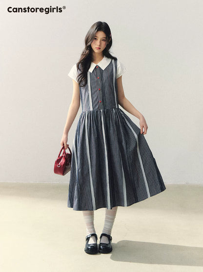 "Red Pulse in Monochrome" Plaid Sleeveless Dress with Red Button LL2026027
