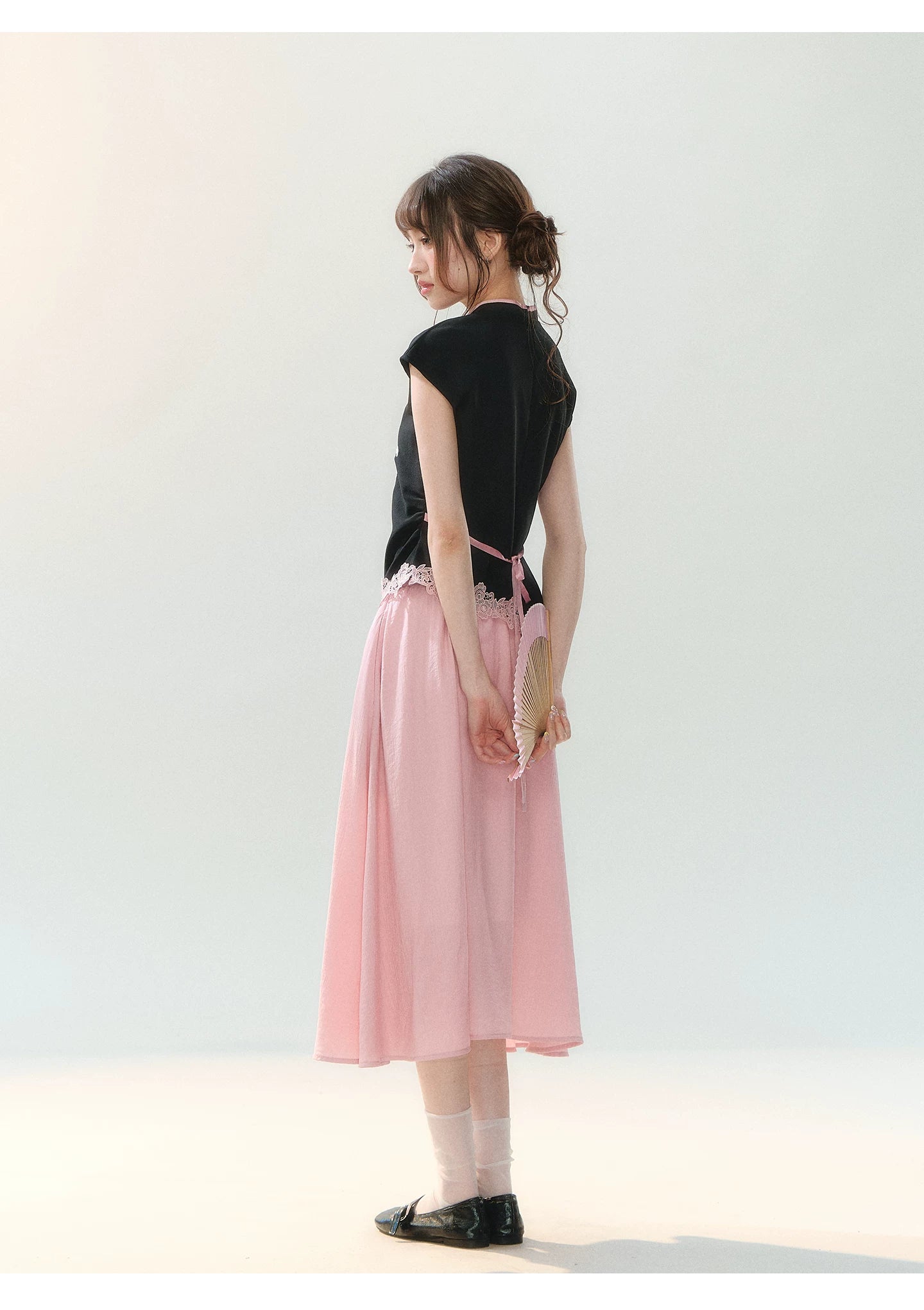 "Pink Letter, Cat’s Silhouette" New Chinese Embroidered Skirt Set SH2026223