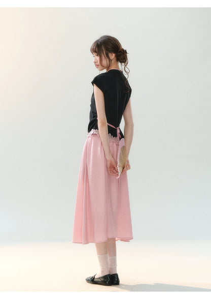 "Pink Letter, Cat’s Silhouette" New Chinese Embroidered Skirt Set SH2026223