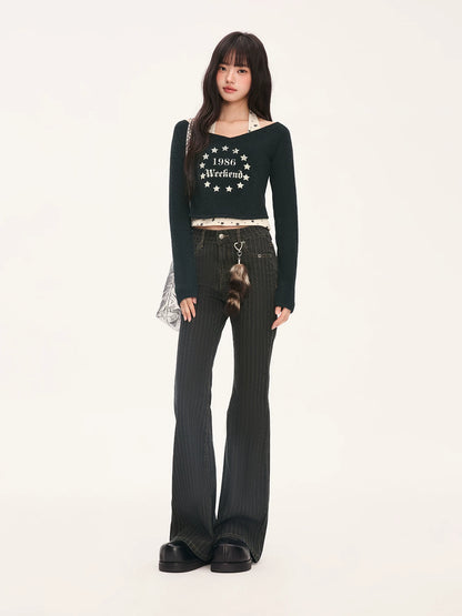 "Midnight Nova" Black Halter Layered Off-Shoulder Long Sleeve Top