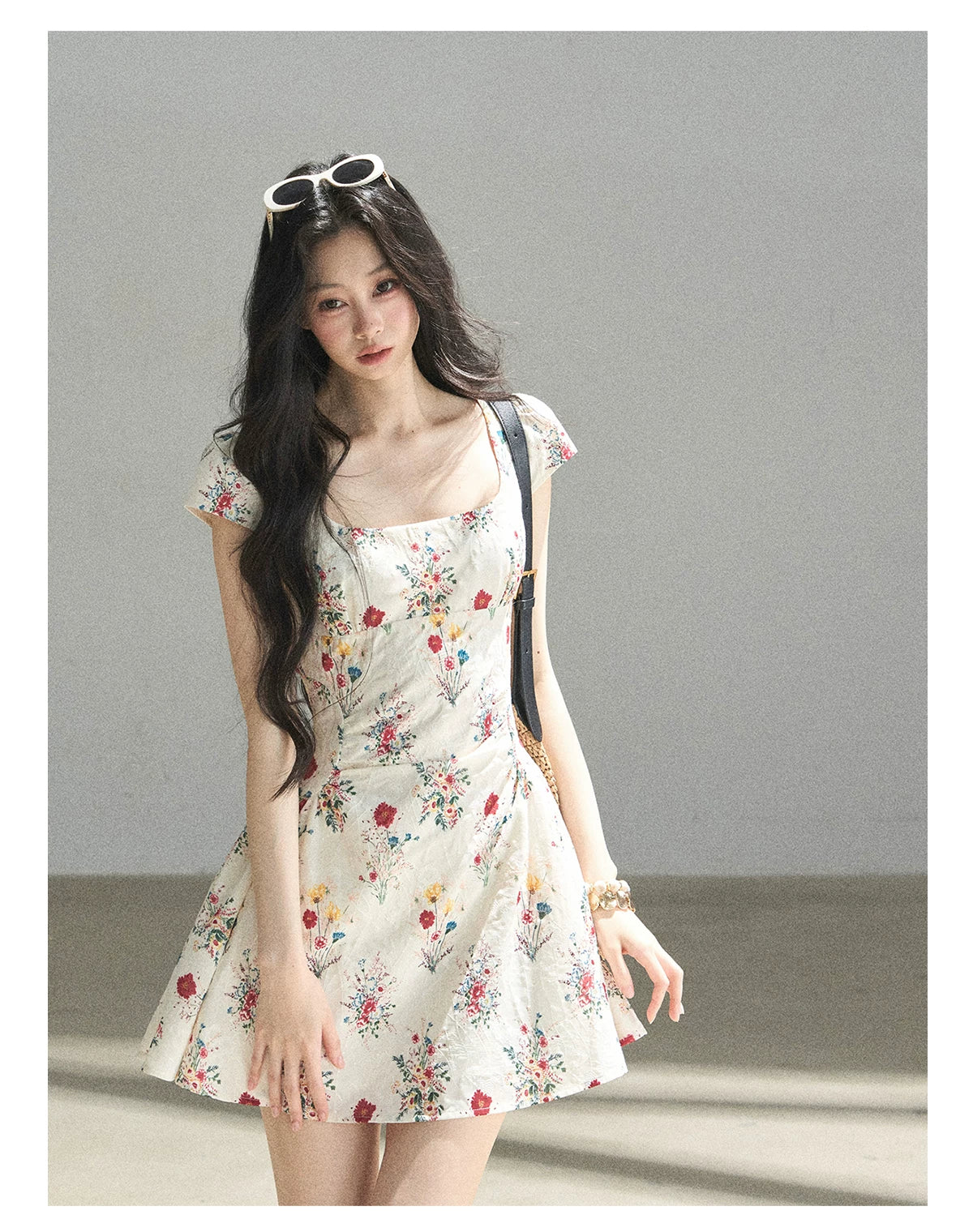 "Bloom Before Dawn" Dutch Cream Embroidered Floral Chiffon Mini Dress