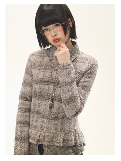 "Sandalwood Violet" Purple Mist Open-Knit Peplum Sweater