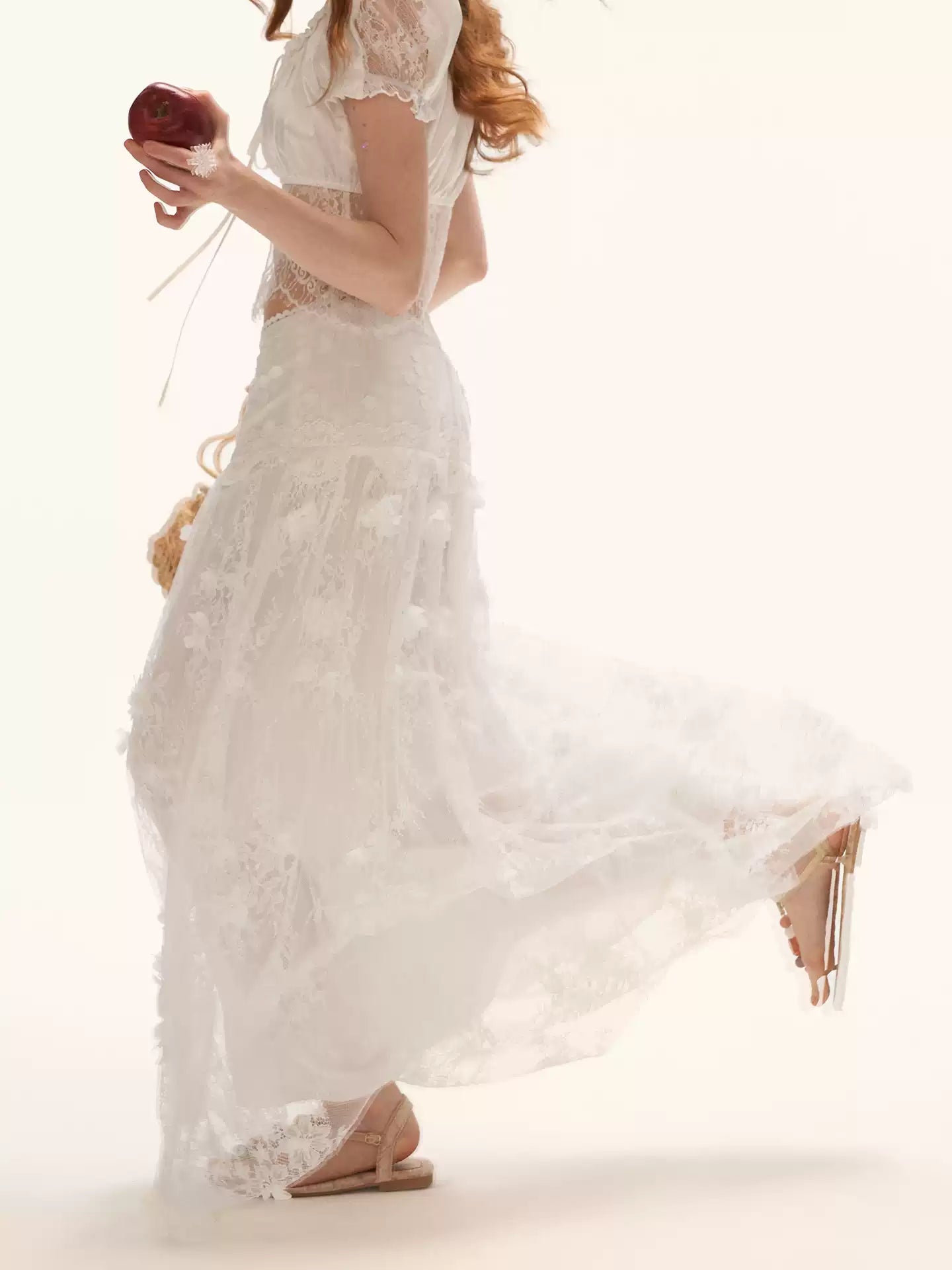 "Soft Petal Mood" 3D Floral Tulle Midi Skirt WE1002