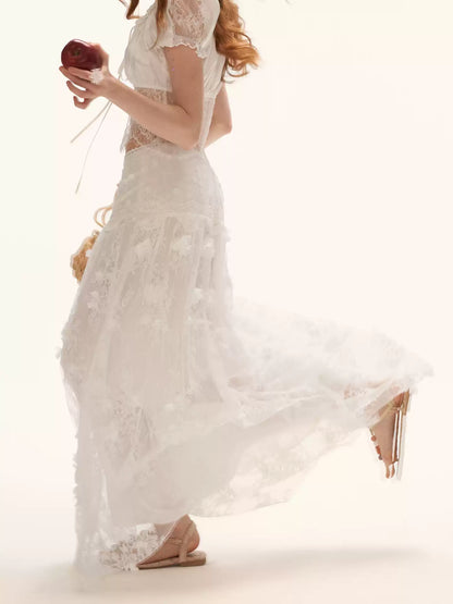 "Soft Petal Mood" 3D Floral Tulle Midi Skirt WE1002