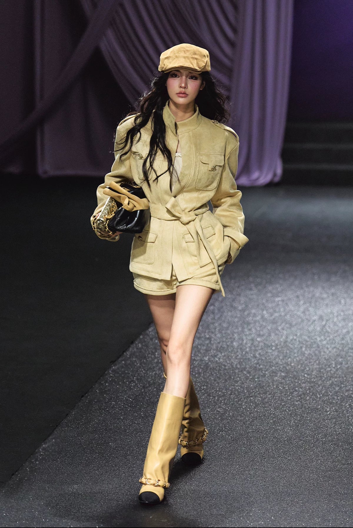 "Golden Dune" Khaki Faux Suede Jacket & Tailored Shorts Set